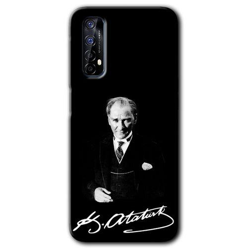 Realme 7 Kılıf Baskılı Kapak - Atatürk İmza + 5D Tam Kaplayan Cam