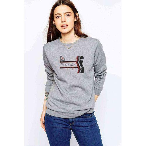 Anime Death Note Baskılı Gri Kadın Sweatshirt