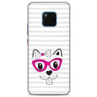 Lopard Huawei Mate 20 Pro Uyumlu Kılıf Kediler (16) Kalın Kılıf Fuşya Gözlük