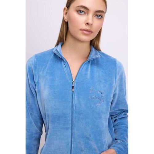 Kadın Uzun Kollu Fermuarlı Kadife Sweatshirt Ve Pantolon Takım