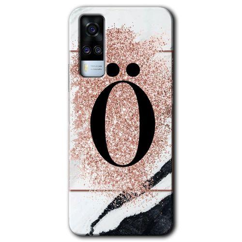 Vivo Y53s Kılıf HD Desen Baskılı Arka Kapak + Temperli Cam - Pembe Mermer Desenli Ö Harfi
