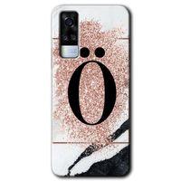 Vivo Y53s Kılıf HD Desen Baskılı Arka Kapak + Temperli Cam - Pembe Mermer Desenli Ö Harfi