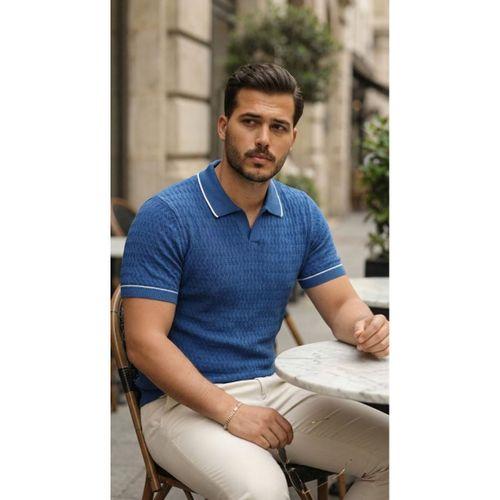 Erkek Zikzak Dokulu Yakalı Kısa Kollu Triko