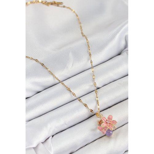 316L Çelik Zirkon Taşlı Arı Detaylı Pembe Çiçek Model Gold Renk Kadın Kolye - TJ-BKO10442