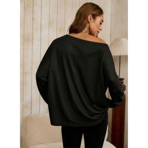 Kadın Tek Omuzdan Açık Yarasa Kollu Waffle Bluz