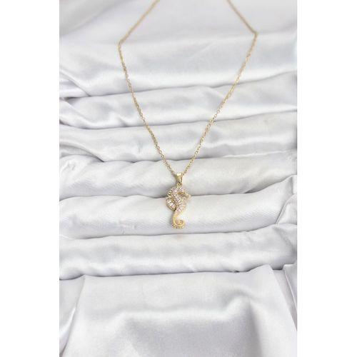 316L Çelik Zincir Gold Renk Deniz Atı Model Zirkon Taşlı Kadın Kolye