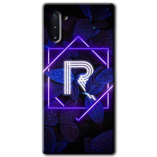Galaxy Note 10 Kılıf HD Desen Baskılı Arka Kapak - Dark Neon Yaprak R Harfi
