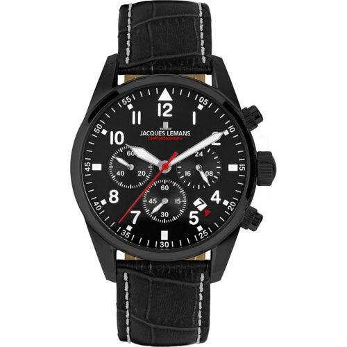 Jacques Lemans Sport JL.42-2F Quartz Deri Siyah 10 ATM 42 mm Erkek Kol Saati