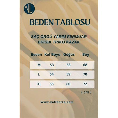 Bardem Saç Örgülü Yarım Fermuar Erkek Triko Kazak - Füme