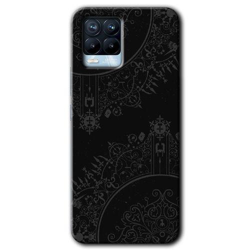 Realme 8 Pro Kılıf HD Desen Baskılı Arka Kapak - Siyah Mandala + Kırılmaz Cam