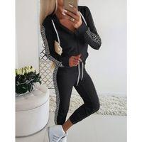 Lucky Life Uzun Kollu Kenarları Kare şeritli önü Fermuarlı Kapüşonlu Iki Iplik Ikili Takım