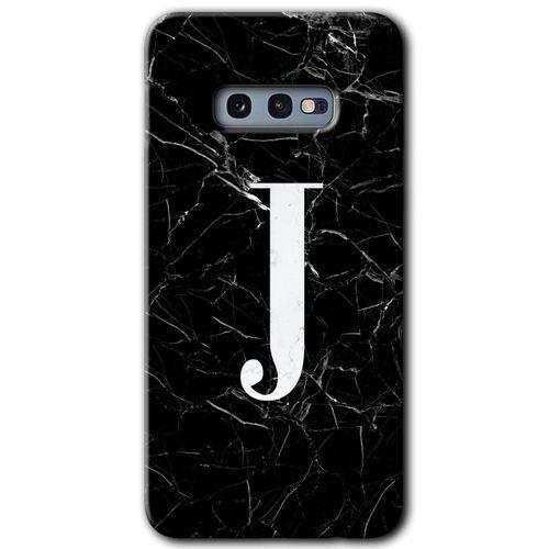 Samsung Galaxy S10e Kılıf HD Desen Baskılı Arka Kapak + Temperli Cam - Siyah Mermer Desenli J Harfi