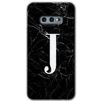 Samsung Galaxy S10e Kılıf HD Desen Baskılı Arka Kapak + Temperli Cam - Siyah Mermer Desenli J Harfi