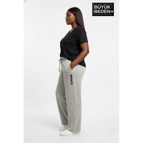 Kadın Büyük Beden BROOKLYN Baskılı Rahat Kesim Paça Reçme İnce Eşofman Altı SPR26EAK952-2