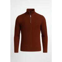 Bardem Saç Örgülü Yarım Fermuar Erkek Triko Kazak - Kahve