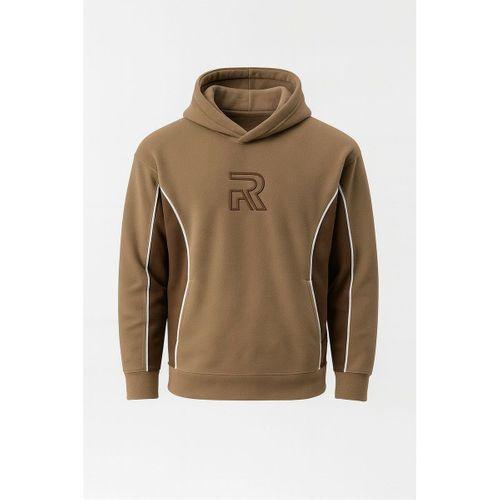 Frank Parçalı Kontrast Desenli Kapüşonlu Oversize Cepli Polar Erkek Sweatshirt - Bej
