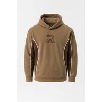 Frank Parçalı Kontrast Desenli Kapüşonlu Oversize Cepli Polar Erkek Sweatshirt - Bej