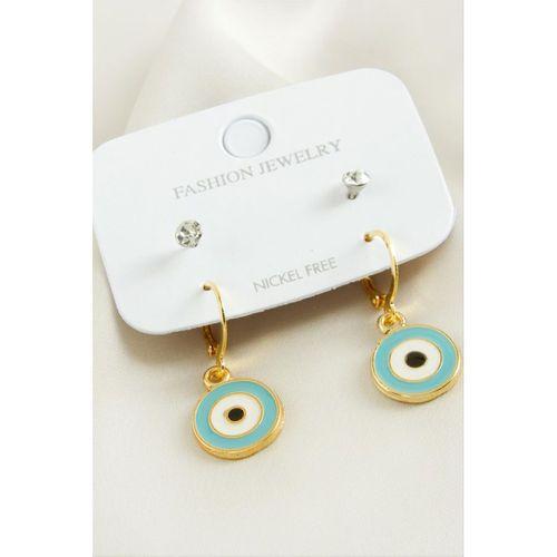 4 Adet Nazar Taşlı Mineli Halka Küpe