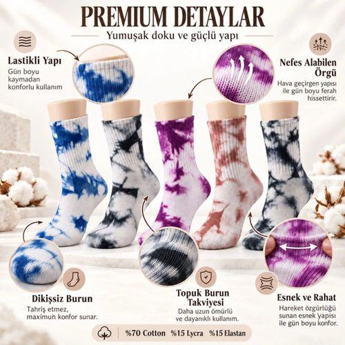 Unisex Batik Desenli Çorap 5'li Set Pamuklu Renkli Uzun Soket Dikişsiz Nefes Alan Günlük Spor Çorabı