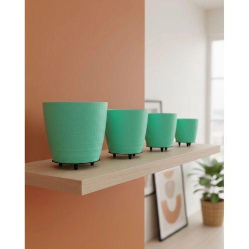 4’lü 3d Modern Yeşil Vazo Seti Dekoratif Ayaklı Saksı Takımı