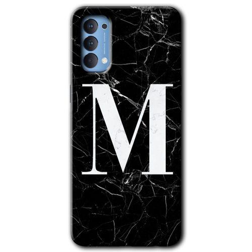 Potkal Hediye Fabrikası Oppo Reno 4 Kılıf HD Desen Baskılı Arka Kapak - Siyah Mermer Desenli M Harfi