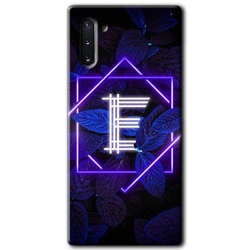 MRCİLETİSİM MRCİLETİSİM Samsung Galaxy Note 10 Kılıf HD Desen Baskılı Arka Kapak + Temperli Cam - Dark Neon Yaprak E Harfi