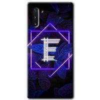 MRCİLETİSİM MRCİLETİSİM Samsung Galaxy Note 10 Kılıf HD Desen Baskılı Arka Kapak + Temperli Cam - Dark Neon Yaprak E Harfi