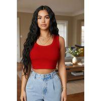 Kadın Kırmızı Modern Fit Kare Yaka Crop Top Bluz