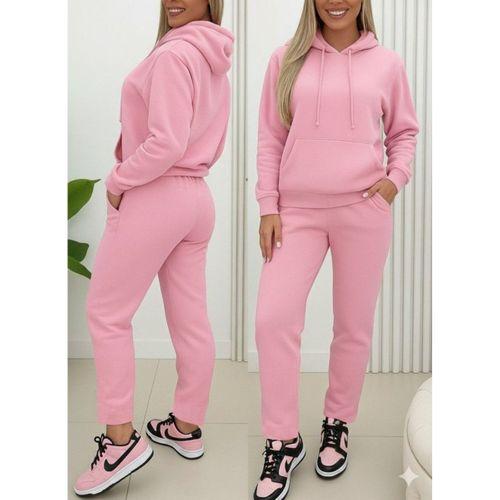 Kadın Uzun Kollu Kapşonlu Bağcıklı üç Iplik Bluz Ve Pantolon Ikili Takım