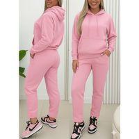 Kadın Uzun Kollu Kapşonlu Bağcıklı üç Iplik Bluz Ve Pantolon Ikili Takım