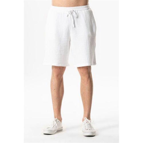 Beli Lastikli Rüzgar Kadın/Erkek Unisex Müslin Yazlık Şort Beyaz Byz