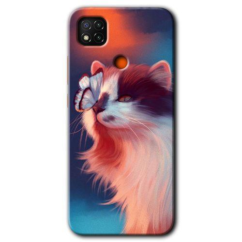 BeRa Aksesuar Xiaomi Redmi 9c Kılıf Baskılı Kapak - Cat Butterfly +Tam Kaplayan Mat Seramik