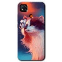 BeRa Aksesuar Xiaomi Redmi 9c Kılıf Baskılı Kapak - Cat Butterfly +Tam Kaplayan Mat Seramik