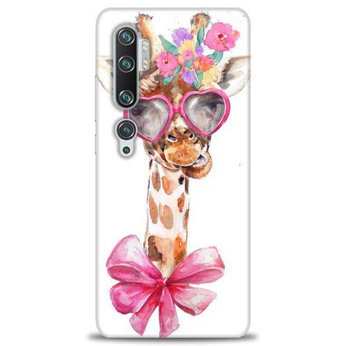 Xiaomi Mi Note 10 Kılıf HD Baskılı Kılıf - Gözlüklü Zürafa + Tam Ekran Koruyucu