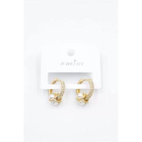 İncili Taşlı Halka Küpe - Altın