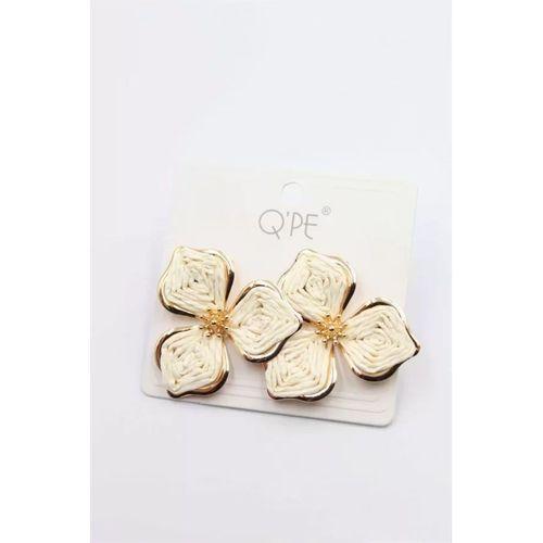 Hasır Çiçek Küpe - Krem