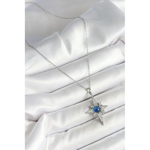 316L Çelik Kutup Yıldızı Figürlü Mavi Zirkon Taşlı Gümüş Renk Kolye