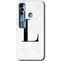 Tecno Spark 7 Pro Kılıf HD Desen Baskılı Arka Kapak - Beyaz Mermer Desenli L Harfi + Kırılmaz Cam