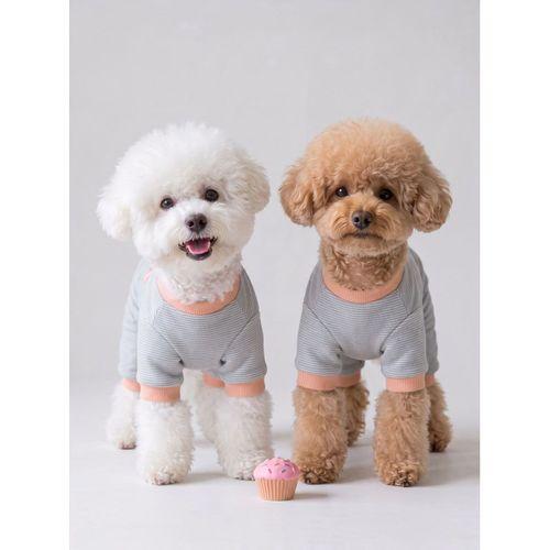 Sweet Cupcake Köpek Tulumu | Gri Beyaz İnce Çizgili