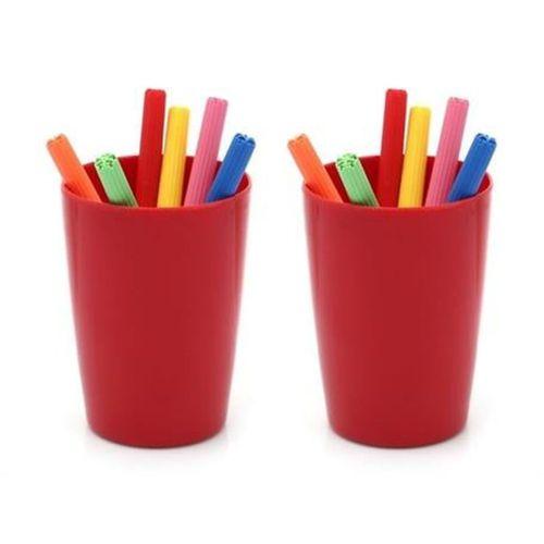 2 Adet Kalemlik Kırmızı Renkli Melamin Ofis Gereci 8X8X11Cm 320Ml