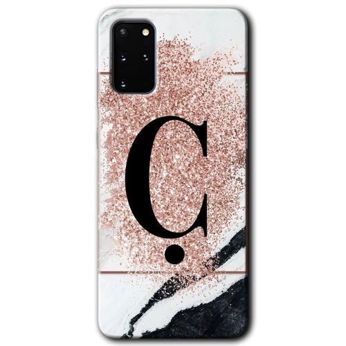 Galaxy S20 Plus Kılıf HD Desen Baskılı Arka Kapak - Pembe Mermer Desenli Ç Harfi + Kırılmaz Cam