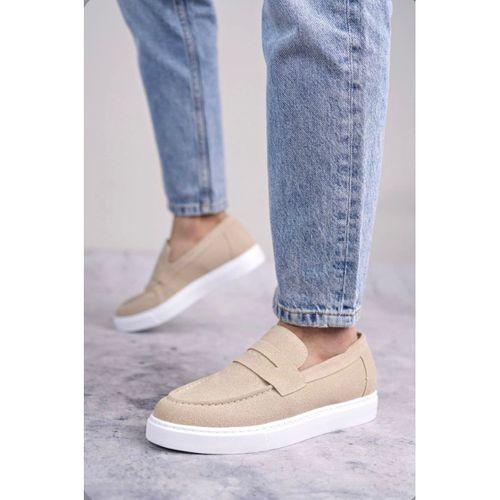 BA0580 Bağcıksız Kuşaklı Yüksek Taban Krem Süet Erkek Ayakkabı