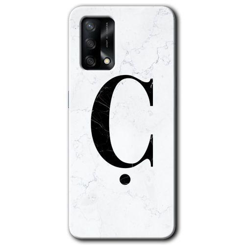 MRCİLETİSİM Oppo A74 Kılıf Kapak - Beyaz Mermer Desenli Ç Harfi +Hayalet Ekran Yandan Gözükmez