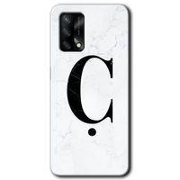 MRCİLETİSİM Oppo A74 Kılıf Kapak - Beyaz Mermer Desenli Ç Harfi +Hayalet Ekran Yandan Gözükmez