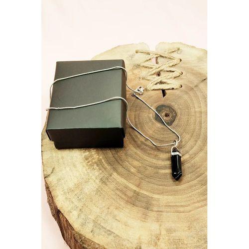 Obsidyen Doğal Taşı Zincirli El Yapımı Tasarımlı Kolye Uç: 3,5 cm Zincir: 20 cm Kutulu