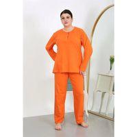 Kadın Büyük Beden Uzun Kol Penye Pijama Takımı Turuncu