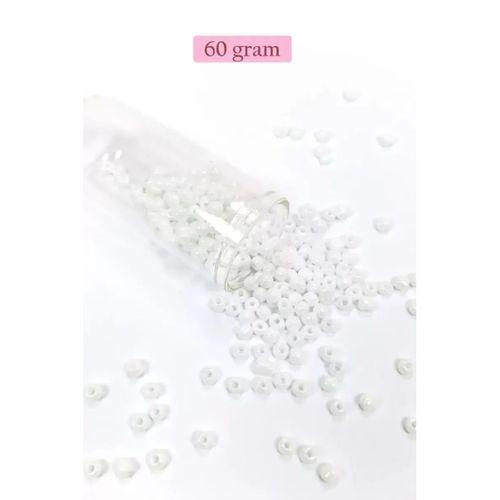 Dökme Cam Kum Boncuk Büyük Boy (6/0) 4 mm - 60 Gram - Kar Beyaz - BNC109