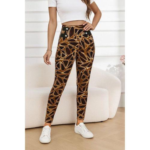 Kadın Yüksek Bel Kaz Ayağı Desenli Yan şerit Düğme Detaylı Dalgıç Pantolon