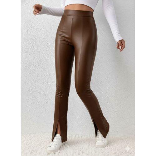 Kadın Yüksek Bel önden Yırtmaçlı Deri Tayt