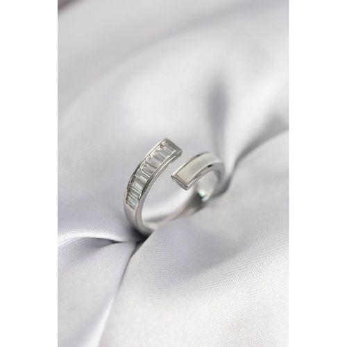 Gümüş Renk Sedefli Baget Zirkon Taşlı Kadın Yüzük